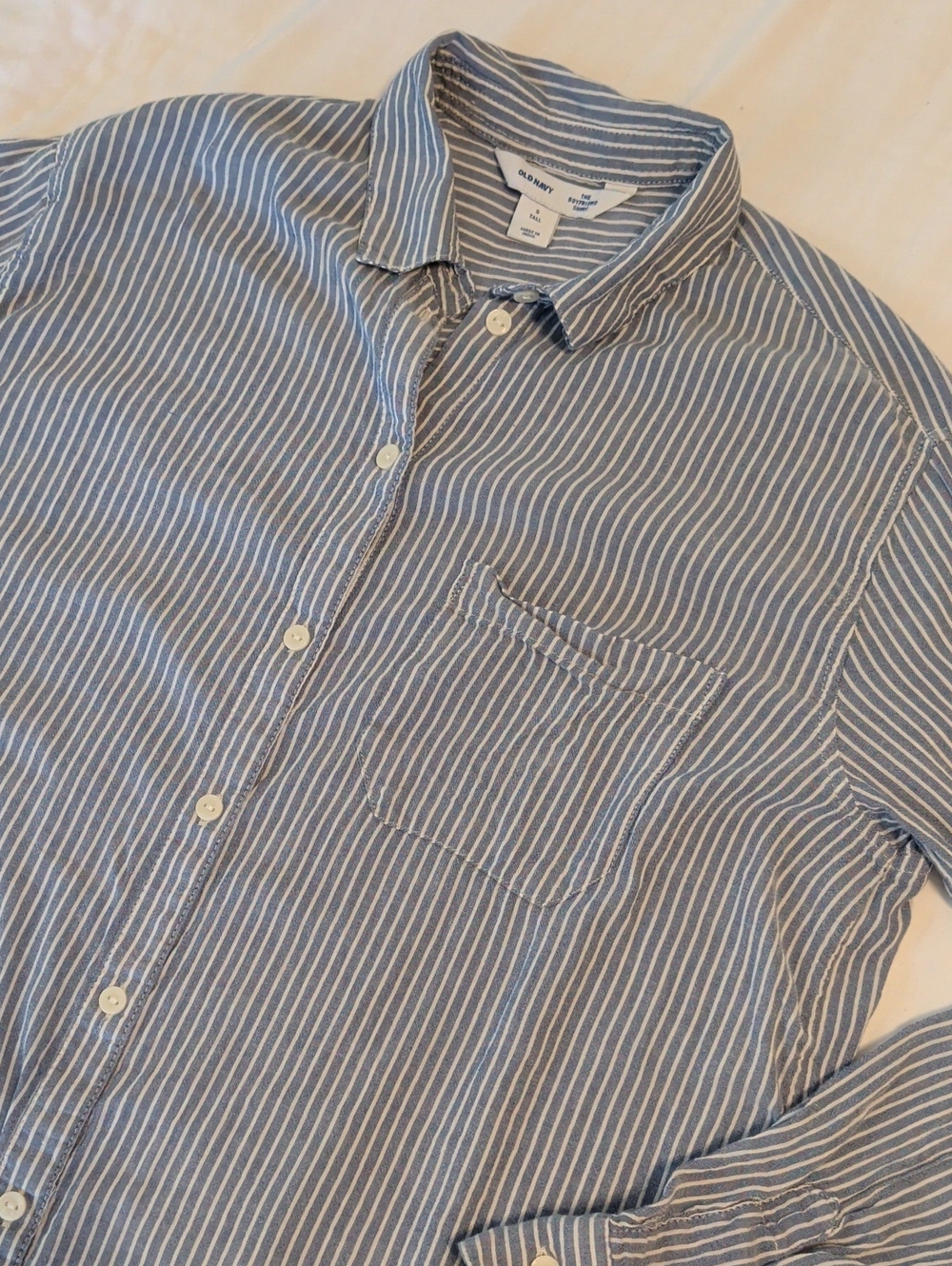 Old Navy Blue & White Striped Casual "Boyfriend" Button-Down Shirt - S Tall